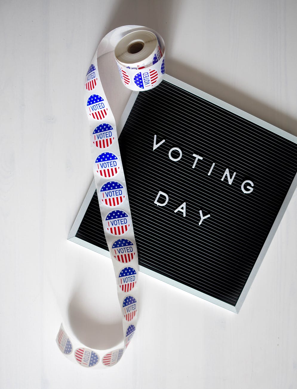 white and grey voting day sign